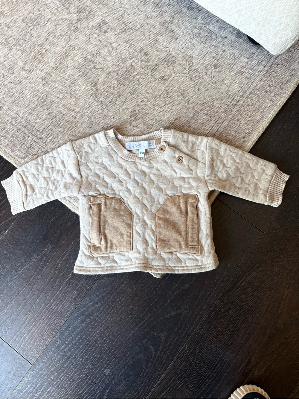 Rachel Zoe Beige Quilted Pocket Crewneck Baby Sweatshirt